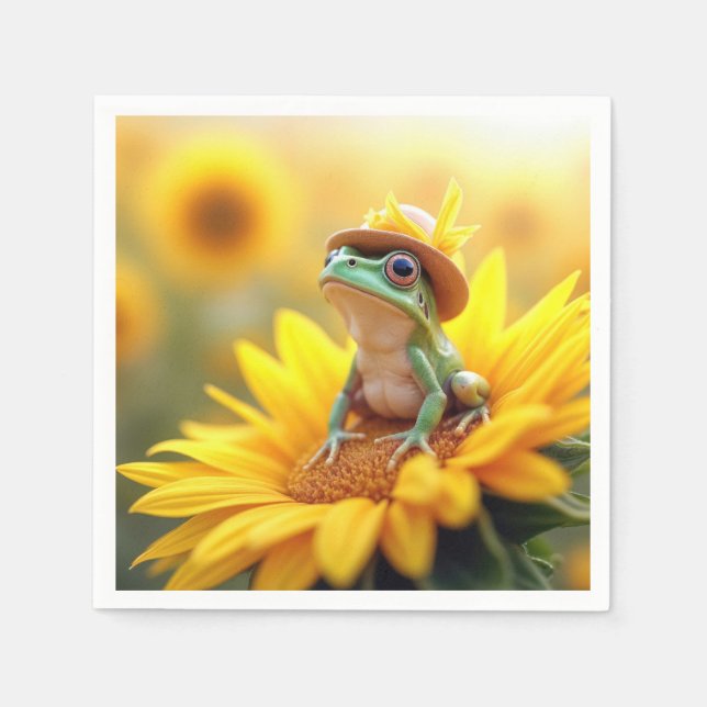 Serviette En Papier Grenouille sur un tournesol (Devant)