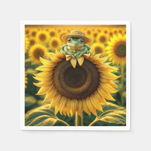 Serviette En Papier Grenouille sur un tournesol jaune (Devant)