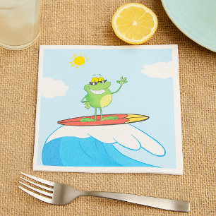 Serviette En Papier Grenouille Surfant Sur Une Vague Serviettes