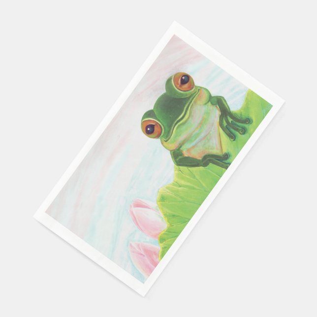 Serviette En Papier Grenouille verte Se détendre dans l'étang (Coin)