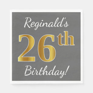 Serviette En Papier Grey, Faux Gold 26e anniversaire + Nom personnalis