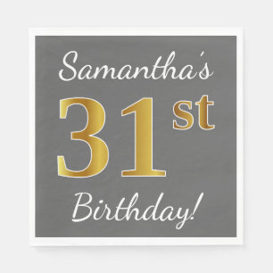 Serviette En Papier Grey, Faux Gold 31e anniversaire + Nom personnalis
