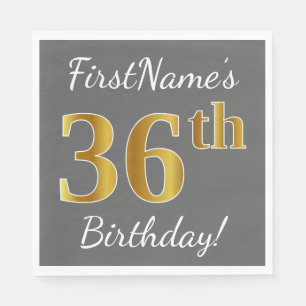 Serviette En Papier Grey, Faux Gold 36e anniversaire + Nom personnalis