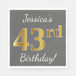 Serviette En Papier Grey, Faux Gold 43ème anniversaire + Nom personnal