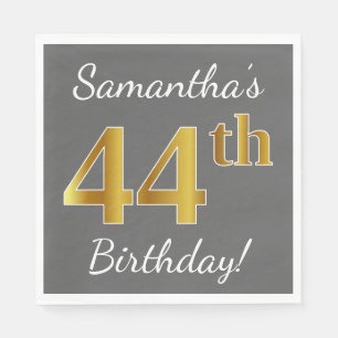 Serviette En Papier Grey, Faux Gold 44e anniversaire + Nom personnalis