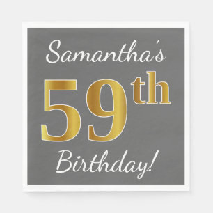 Serviette En Papier Grey, Faux Gold 59e anniversaire + Nom personnalis