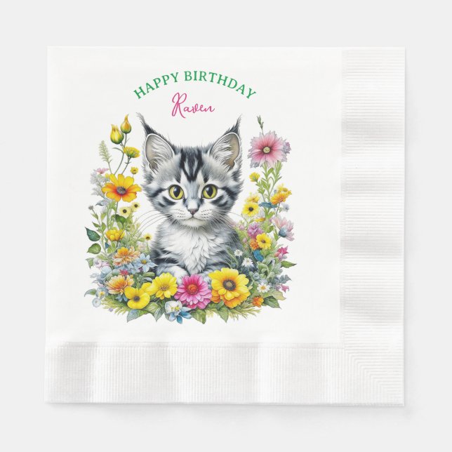 Serviette En Papier Grey Kitten Invitation de fête d'anniversaire de l (Devant)