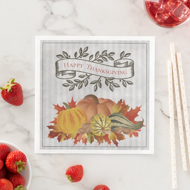 Serviette En Papier Grey Thanksgiving Citrouilles et Squash (En situation)