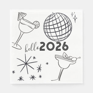 Serviette En Papier Gribouillages Capricieux Bonjour 2026 Nouvel An Or