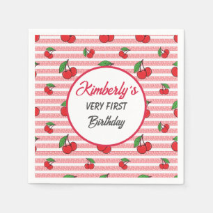 Serviette En Papier Grilles roses mignonnes personnalisées avec cerise