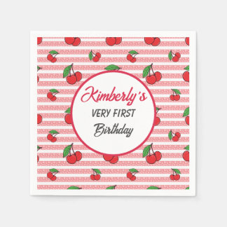 Serviette En Papier Grilles roses mignonnes personnalisées avec cerise