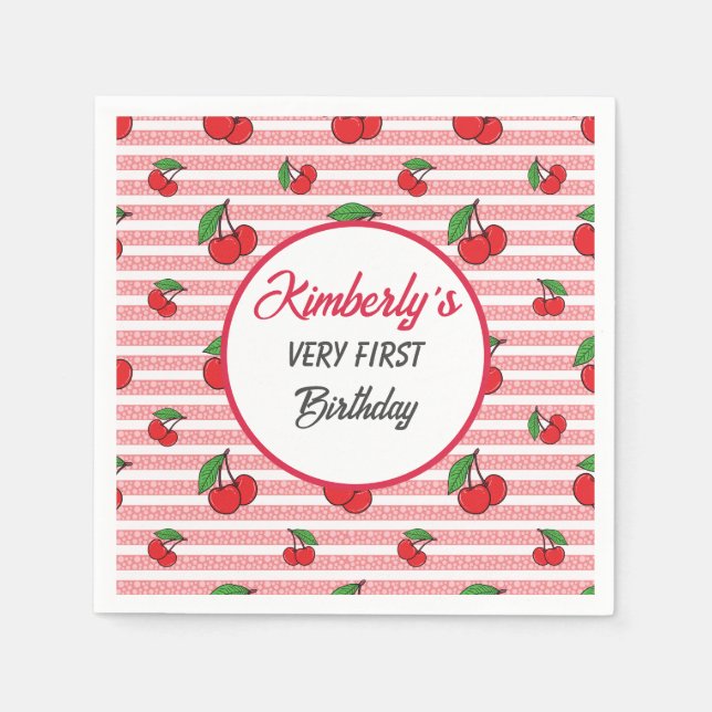 Serviette En Papier Grilles roses mignonnes personnalisées avec cerise (Devant)