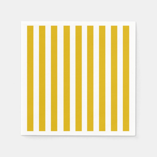 Serviette En Papier Grilles verticales jaunes et blanches de moutarde (Devant)