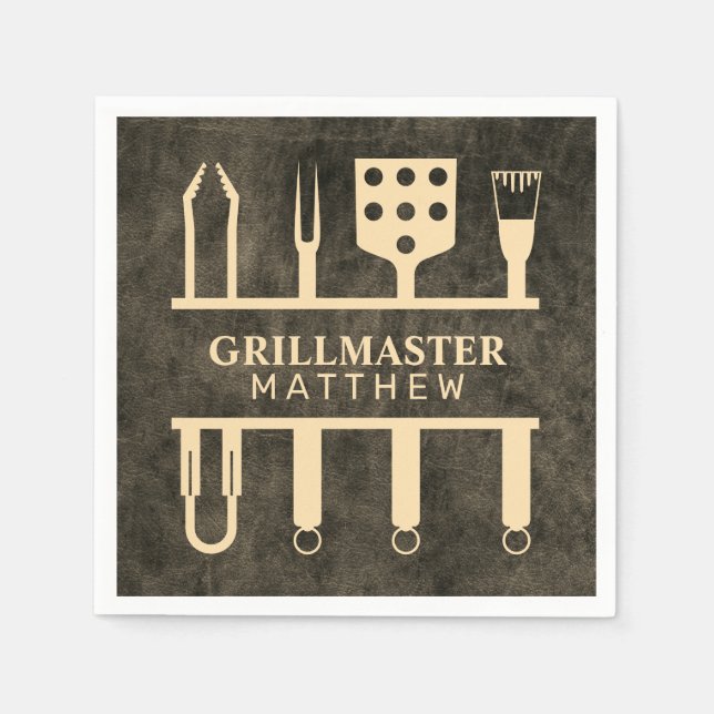 Serviette En Papier Grillmaster Faux Nom en cuir Outils BBQ Classiques (Devant)