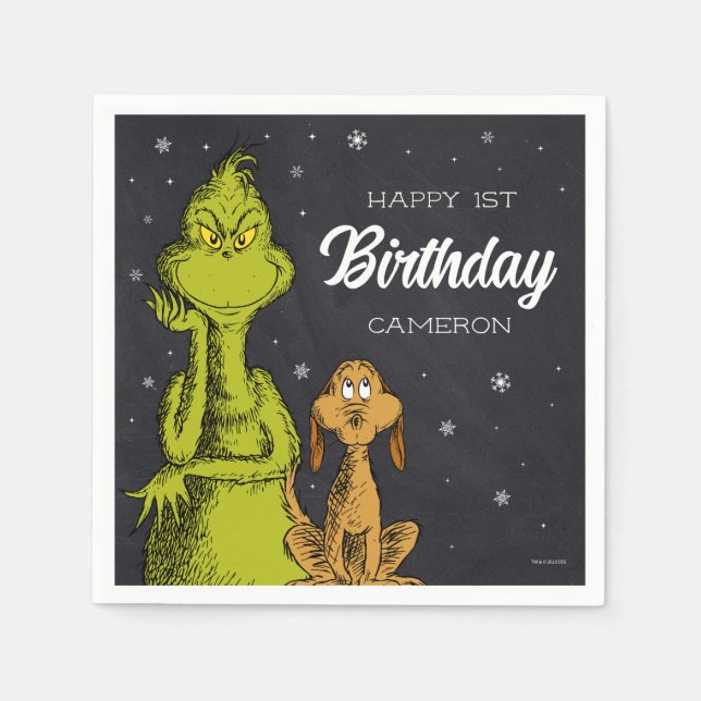 Serviette En Papier Grinch Chalkboard Anniversaire (Devant)