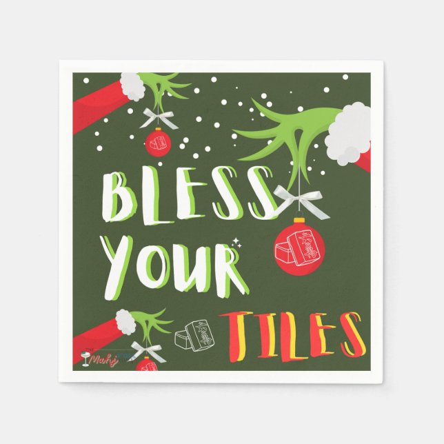 Serviette En Papier GRINCHY Mahjong Bénissez vos carreaux Napkins (Devant)