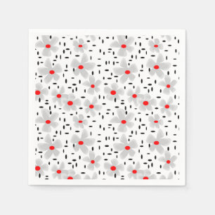 Serviette En Papier gris avec des fleurs rouges sur blanc rétro arrièr