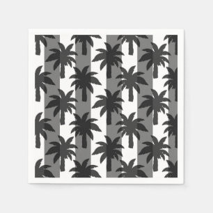 Serviette En Papier Gris Blanc Tropical Palmiers Stripes Design