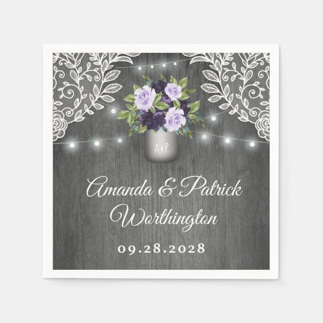 Serviette En Papier Gris d'argent violet Floral Russe Mason Jar Mariag (Devant)