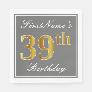 Serviette En Papier Gris élégant, anniversaire d'or de Faux