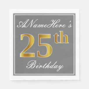 Serviette En Papier Gris élégant, anniversaire d'or de Faux 25ème ;
