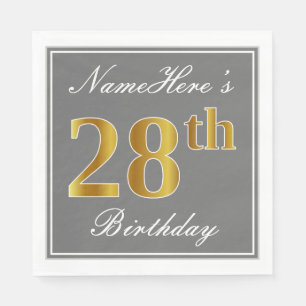 Serviette En Papier Gris élégant, anniversaire d'or de Faux 28ème ;