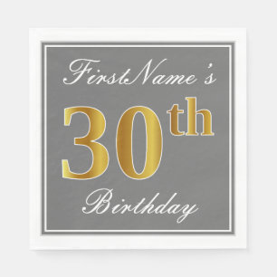 Serviette En Papier Gris élégant, anniversaire d'or de Faux 30ème ;