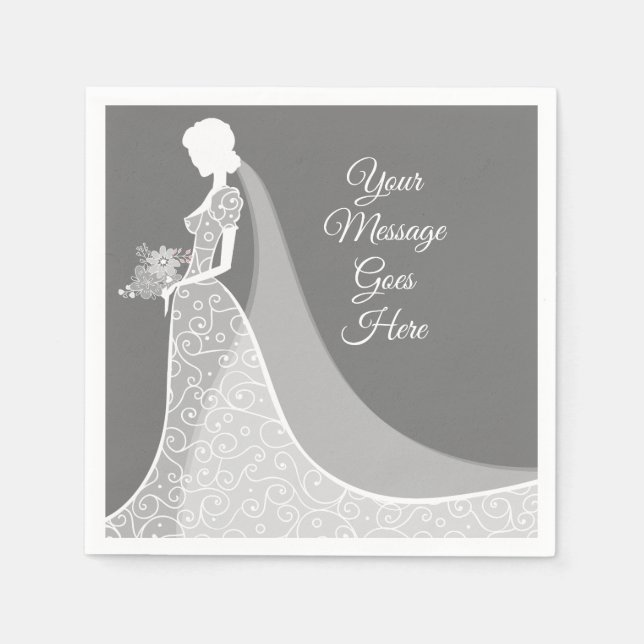 Serviette En Papier Gris et blanc Elegant Fête des mariées de dentelle (Devant)