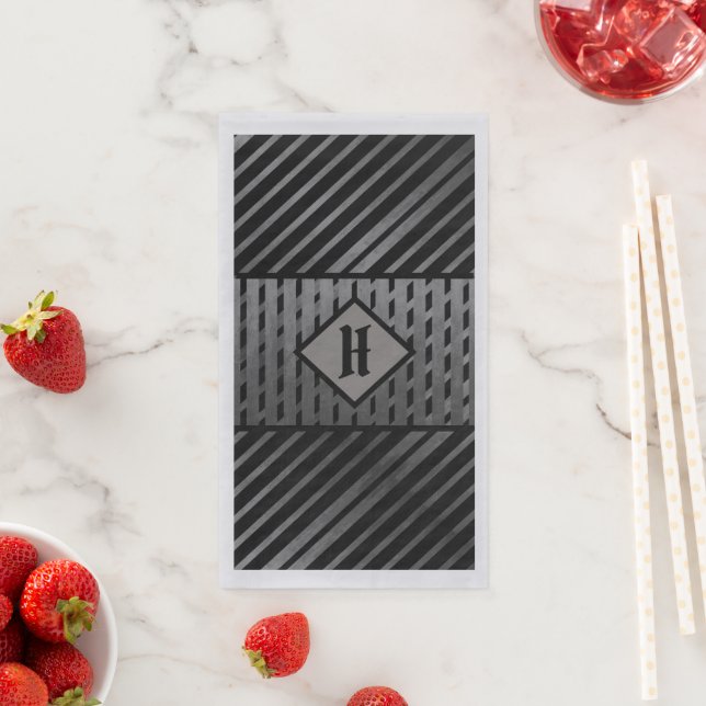 Serviette En Papier Gris et noir Asymétrique Géométrique (En situation)