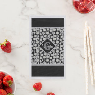 Serviette En Papier Gris et Noir Pois Monogrammes