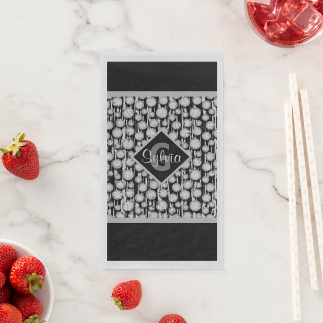 Serviette En Papier Gris et Noir Pois Monogrammes (En situation)