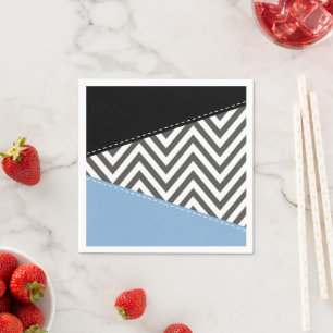 Serviette En Papier Gris Zigzag, Gris Chevron, Motif Zigzag, Bleu