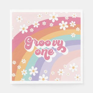 Serviette En Papier Groovy One Rétro Arc-en-ciel 1er Anniversaire