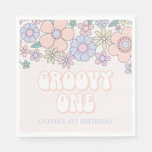 Serviette En Papier Groovy One Rétro floral pastel 1er anniversaire