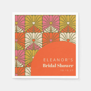Serviette En Papier Groovy Vintage Orange Floral Mariage Personnalisé