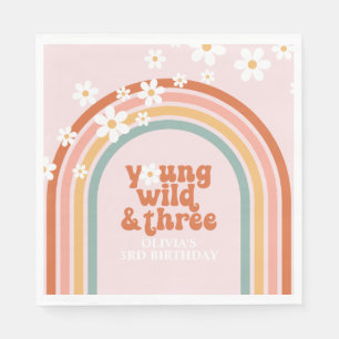 Serviette En Papier Groovy Young Wild Trois anniversaire arc-en-ciel 3