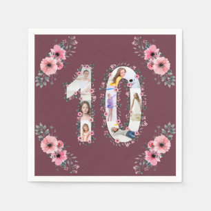 Serviette En Papier Gros 10e anniversaire fille photo Collage Fleur ro