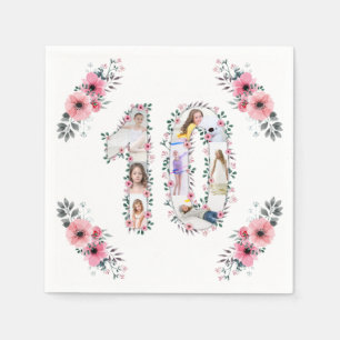 Serviette En Papier Gros 10e anniversaire fille photo Collage Fleur ro