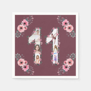 Serviette En Papier Gros 11e anniversaire fille photo Collage Fleur ro