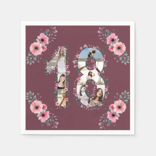 Serviette En Papier Gros 18e anniversaire fille Flower Photo Collage