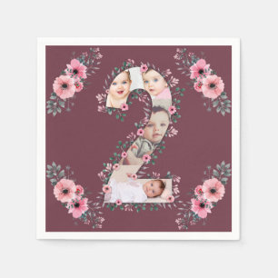 Serviette En Papier Gros 2e anniversaire fille photo Collage Fleur ros