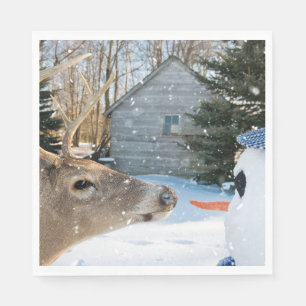 Serviette En Papier Gros Buck Deer avec un Snowman