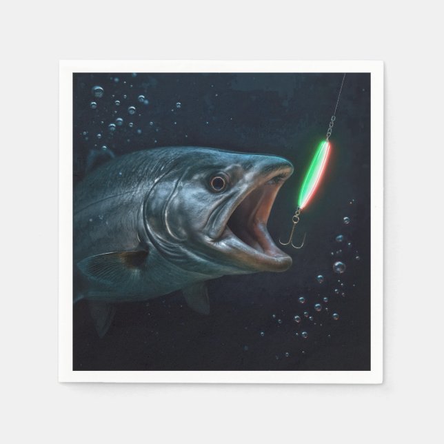 Serviette En Papier Gros Poisson avec Leurre Néon (Devant)