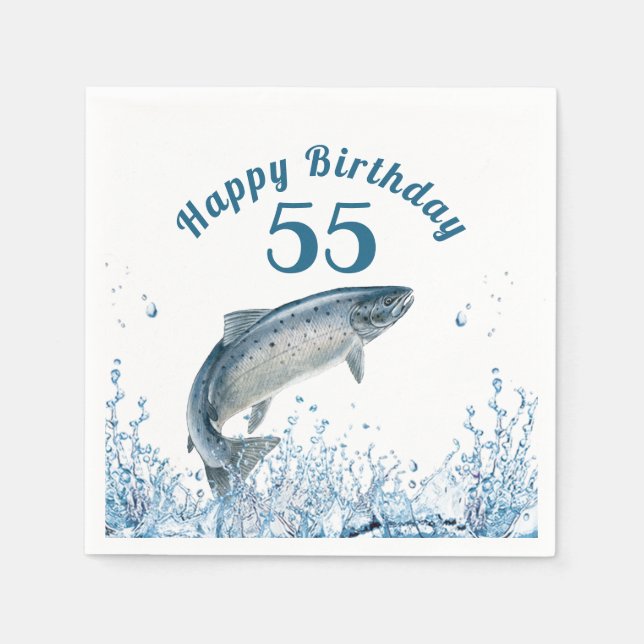 Serviette En Papier Gros Poisson Dans L'Eau 55e Anniversaire (Devant)