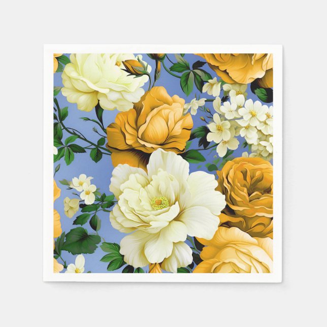 Serviette En Papier Grosse Fleur de rose jaune rétro (Devant)