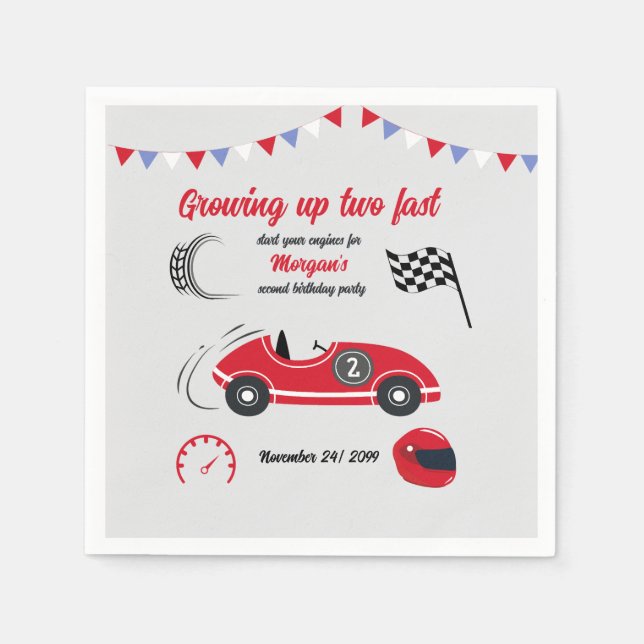 Serviette En Papier Grossissant Deux Fast Festive Red Race Car Anniver (Devant)