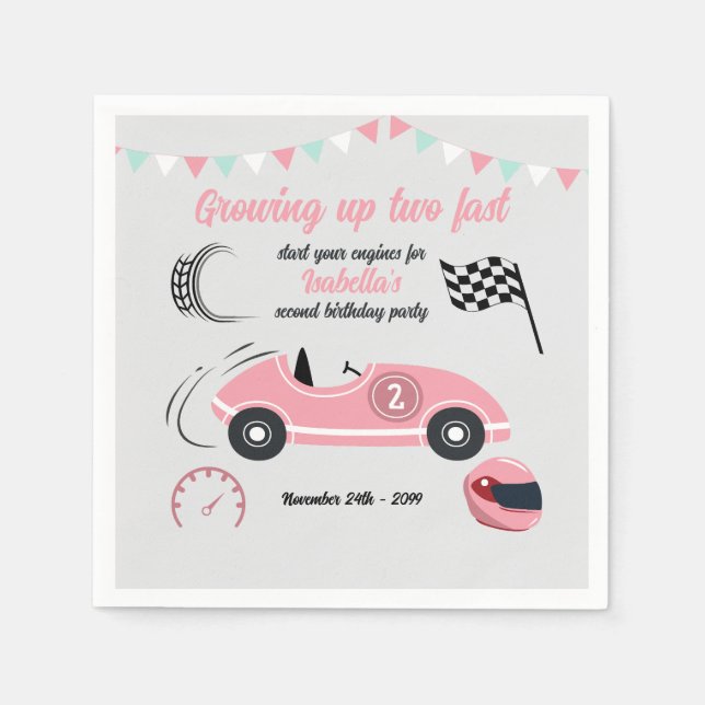 Serviette En Papier Grossissant Deux Voiture De Course Rose Festive Ra (Devant)