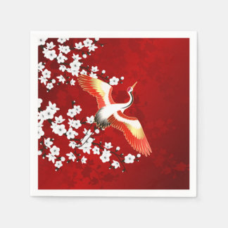 Serviette En Papier Grue japonaise Cerisier blanc Rouge