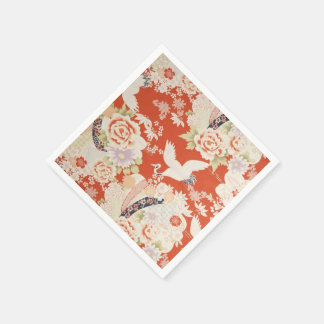 Serviette En Papier Grue japonaise Rouge Kimono Motif Sakura Flowers
