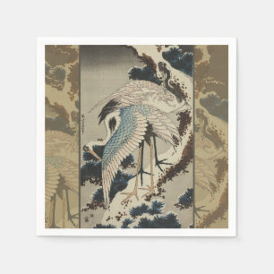 Serviette En Papier Grues sur un pin couvert de neige Hokusai